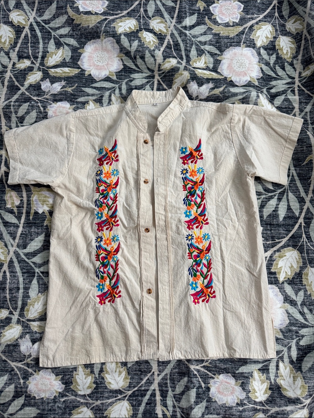 Youth Embroidered Short-Sleeve Shirt in Cream
